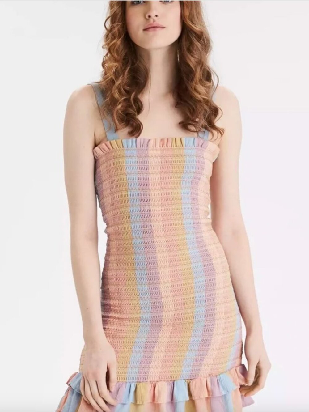 American Eagle AE Smocked Bodycon Dress (Colorful Pastel Stripe) - Medium